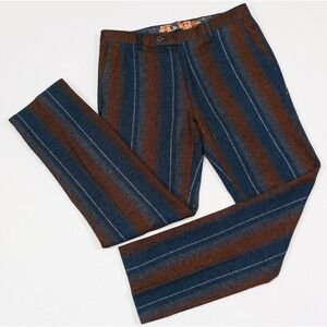Paisley & Gray Flannel Trousers Mens 33 x 30 Slim Fit Striped Blue Rust Academia